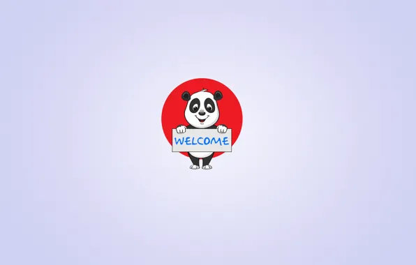 Картинка улыбка, надпись, табличка, минимализм, панда, светлый фон, welcome, panda