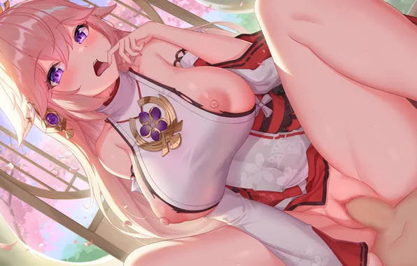Breast, sexy girl, genshin impact, yae miko, genshin cabul, anime hentai