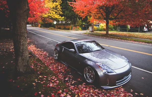 Картинка осень, nissan, 350z, ниссан