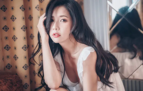 Картинка взгляд, девушка, модель, волосы, азиатка