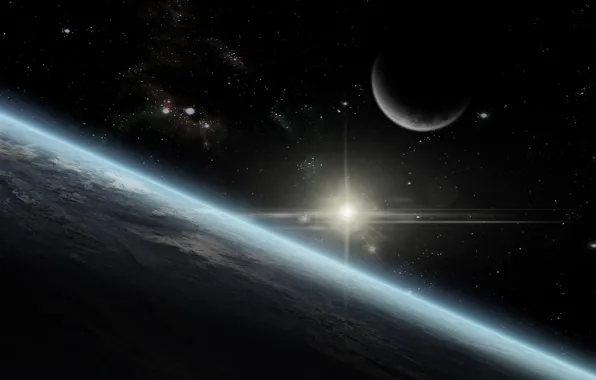 Earth, moon, star, sun, atmosphere
