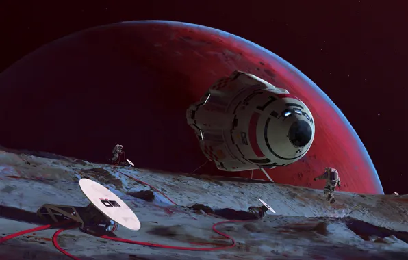 Планета, космонавт, антенна, аппарат, Phobos Relay