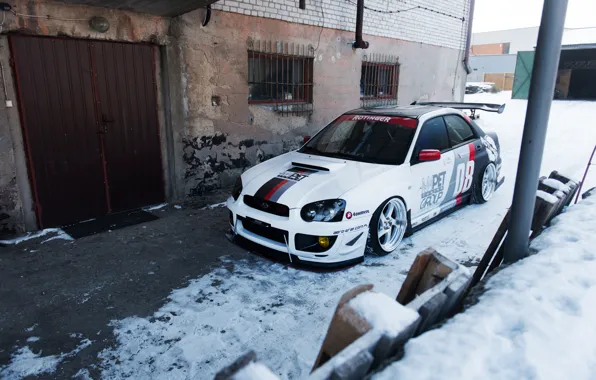 Subaru, Snow, White, WRX STI, Subaru Impreza, Sedan, Garage, JR Wheels