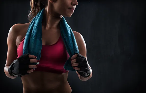 Woman, fitness, exercises, sweatshirt, painted fingernails