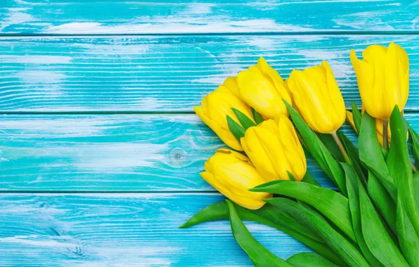 Картинка цветы, букет, желтые, тюльпаны, yellow, wood, flowers, tulips