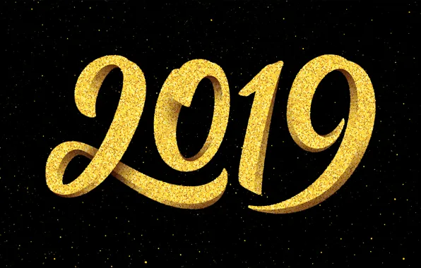 Фон, золото, Новый Год, цифры, golden, New Year, Happy, 2019