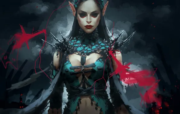 Девушка, эльф, dark, Арт, art, elf