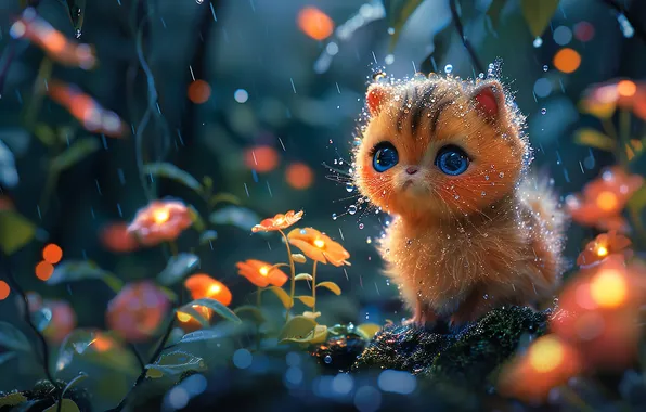 Кошка, взгляд, поза, котенок, мордашка, ИИ-арт, нейросеть