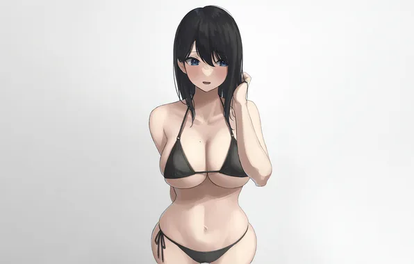 Girl, sexy, cleavage, long hair, boobs, sexy girl, anime, blue eyes