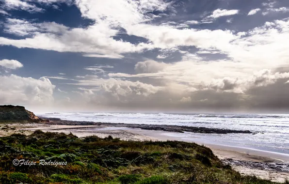 Картинка море, волны, пляж, облака, Filipe Rodrigues