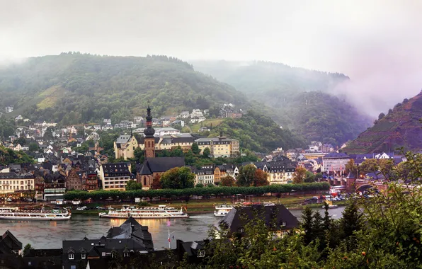Картинка горы, город, река, фото, дома, Германия, Cochem