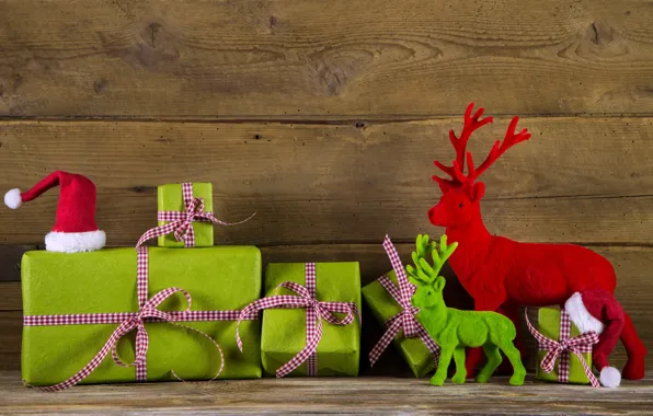 Картинка Новый Год, Рождество, подарки, Christmas, wood, snow, decoration, gifts