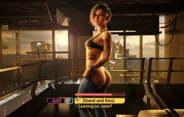 Girl, tatoo, butt, Cyberpunk 2077, dialogue, Judy Alvarez