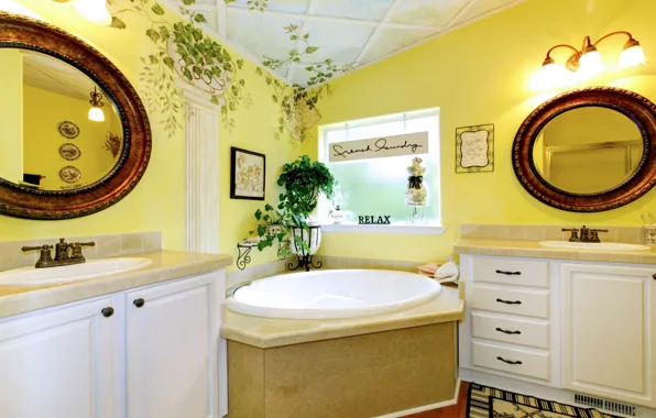 Зеркало, ванна, светильник, Design, Bathroom, Interior