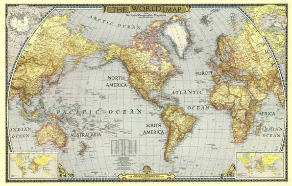 Надписи, материки, карта мира, океаны