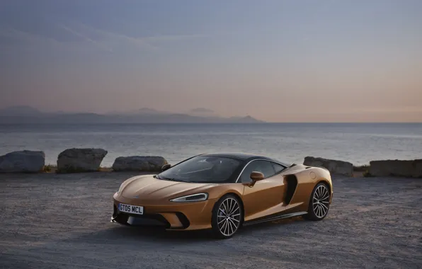 Закат, побережье, McLaren, вечер, суперкар, 2019, McLaren GT