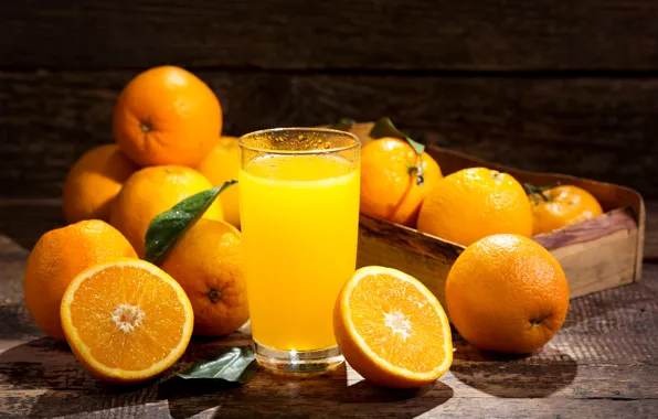 Стакан, апельсин, сок, апельсиновый сок
