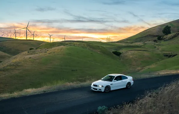 Картинка BMW, Green, Coupe, Sunset, White, E46