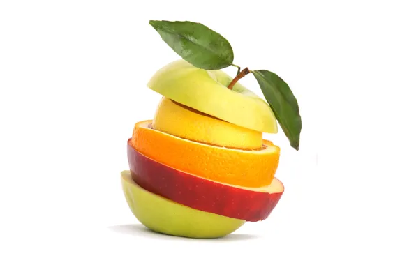 Картинка цвета, обои, яблоко, апельсин, фрукты, нарезка