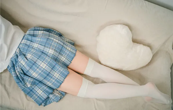 Legs, Model, Woman, Heart, Sofa, Pillow, Skirt, Uniform