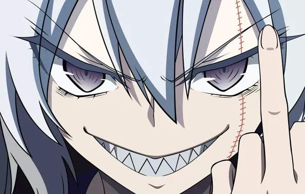 Зубы, палец, жест, шрам, Akuma no Riddle, Mahiru Banba, плохая девочка, адская ухмылка
