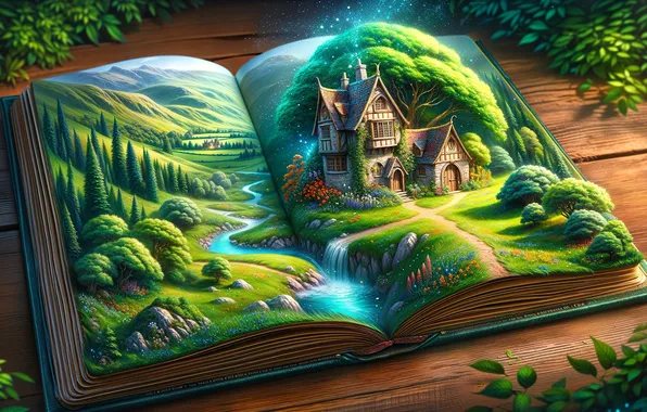 Пейзаж, дом, магия, фэнтези, книга