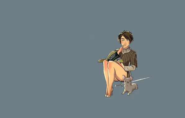 Fantasy, dog, Arya Stark, sword, direwolf, background, Game of Thrones, pinup models