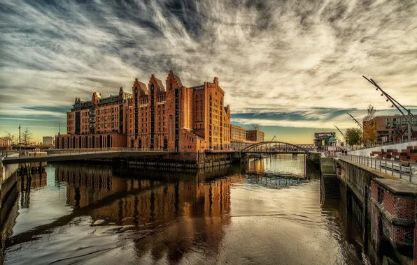Мост, HDR, Германия, канал, Гамбург, Germany, Hamburg