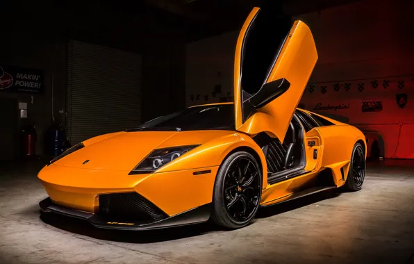 Картинка Lamborghini, Orange, Supercar, Garage, Murciélago