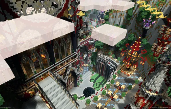 Облака, блоки, дворец, Minecraft, Hollow Grove