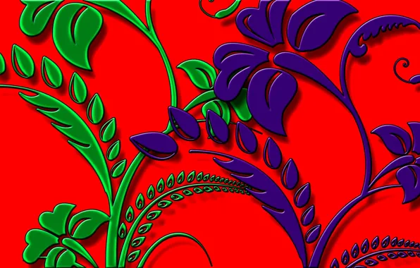 Картинка листья, цветы, природа, краски, растение, объем, слой