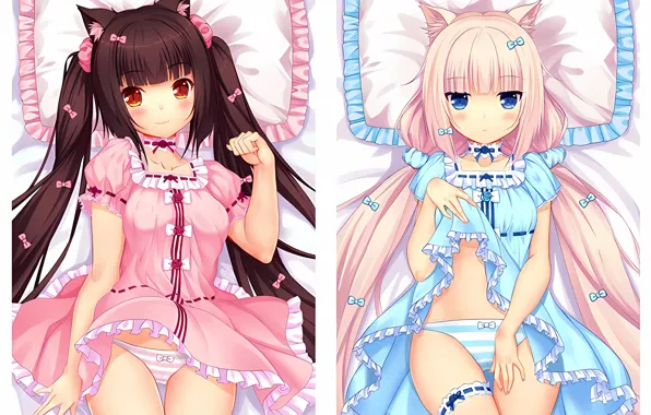 Sexy, lingerie, pantsu, panties, long hair, dress, girls, brown hair