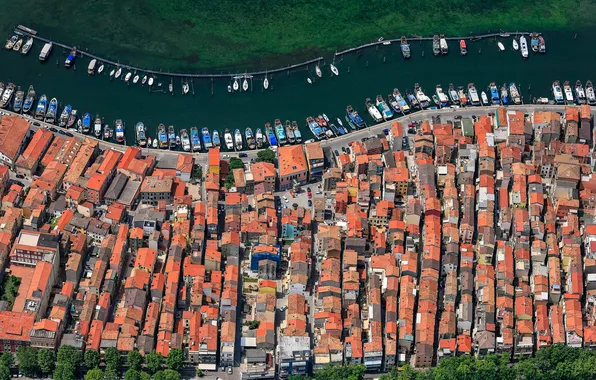 Дома, лодки, Италия, панорама, канал, Кьоджа, провинция Венеция