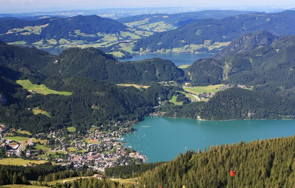 Картинка лес, пейзаж, горы, природа, фото, Австрия, сверху, St.Gilgen