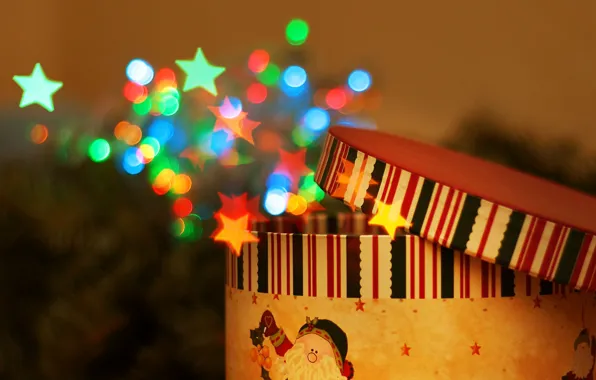 Подарок, волшебство, новый год, рождество, сказка, чудо, боке, коробочка