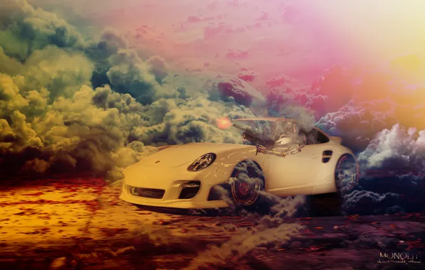 Car, машина, белый, дым, терминатор, 911, fire, white