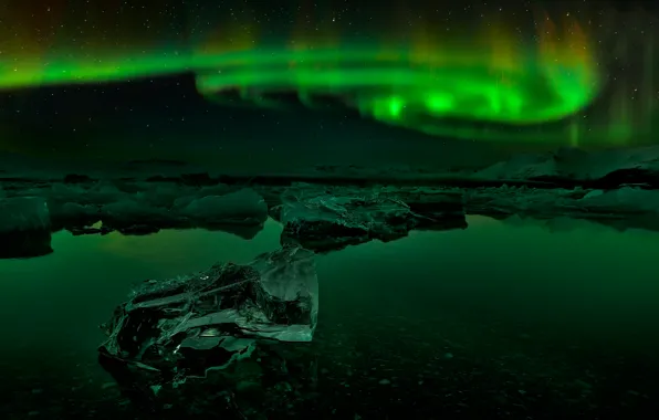 Картинка ночь, северное сияние, Исландия