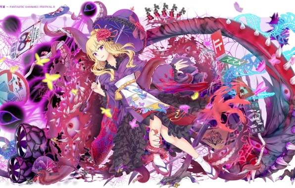 Девушка, зонт, монстры, демоны, Touhou, Тохо, Тоухоу