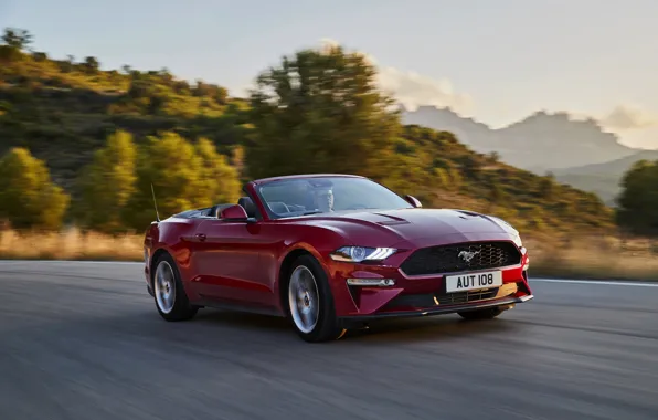 Дорога, Ford, кабриолет, 2018, тёмно-красный, Mustang Convertible