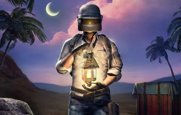 Фонарь, шлем, парень, PlayerUnknown's Battlegrounds