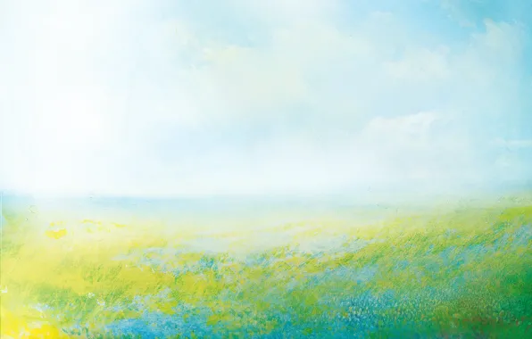 Картинка лето, небо, трава, облака, цветы, природа, ветер, луг
