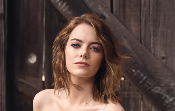 Взгляд, девушка, лицо, волосы, цепочка, плечи, Emma Stone