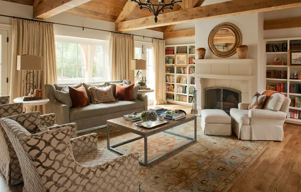 Дизайн, стиль, интерьер, камин, библиотека, living room, мягкая мебель, Farmhouse