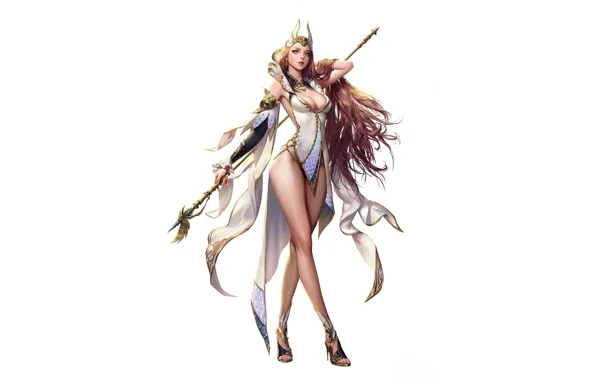 Девушка, Минимализм, Girl, Фон, Fantasy, Арт, Art, Посох