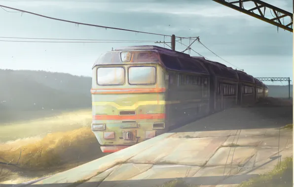 Картинка вокзал, поезд, утро, арт
