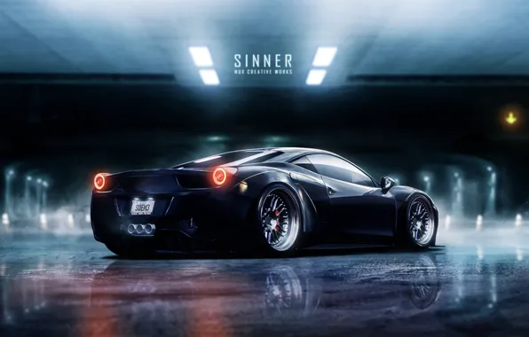 Авто, Черный, Машина, Ferrari, Ferrari 458 Italia, Italia, Ferrari 458, Sarathonux Kor