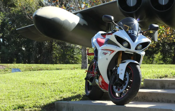 Самолет, крыло, мотоцикл, white, yamaha, bike, ямаха, yzf-r1
