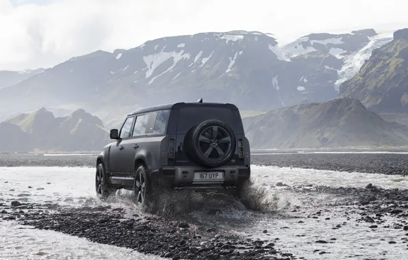 Вода, снег, горы, брызги, туман, джип, Land Rover, бездорожье