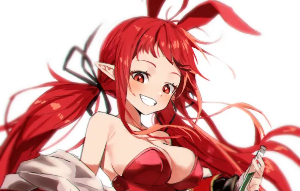 Girl, sexy, cleavage, red hair, long hair, boobs, anime, beautiful
