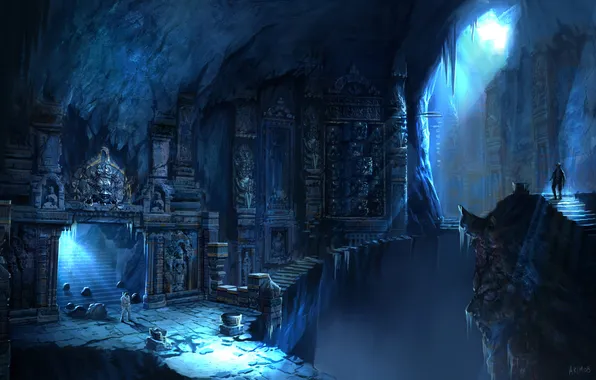 Картинка люди, арт, храм, пещера, руины, Uncharted 2: Among Thieves